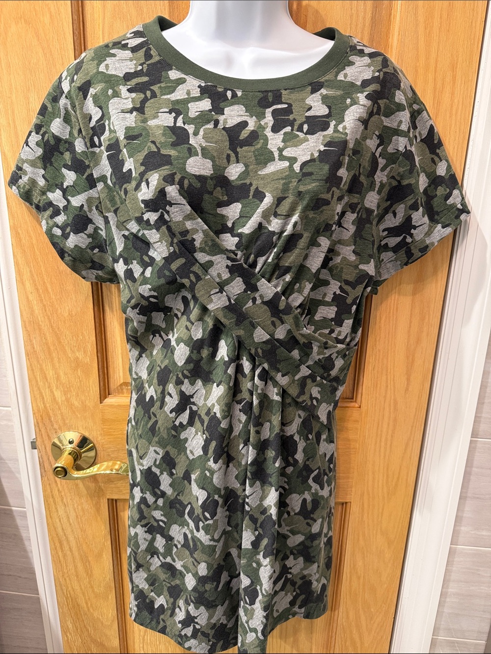 Karl Lagerfeld Green Camo Twist-Front Mini Dress